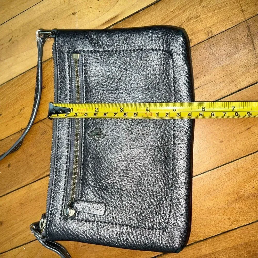 Cole Haan Gun Metal Small Crossbody Purse, Adjustable Buckle Long Strap Metallic